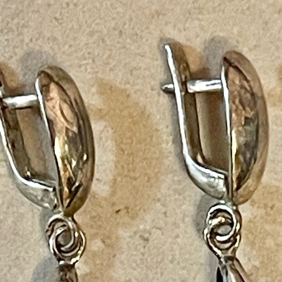 VTG Green Imperial Jasper Teardrop Earrings 925 Sterling Silver Clasp - Picture 4 of 7